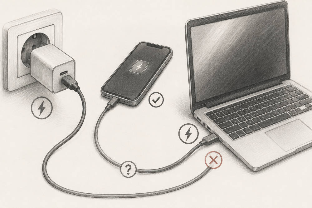 Perché un cavo USB-C carica lo smartphone ma non il portatile?